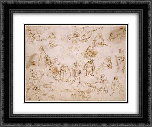 Sketches for a Temptation of St. Anthony 24x20 Black Ornate Wood Framed Art Print Poster with Double Matting by Bosch, Hieronymus