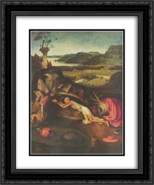 St. Jerome Praying 20x24 Black Ornate Wood Framed Art Print Poster with Double Matting by Bosch, Hieronymus