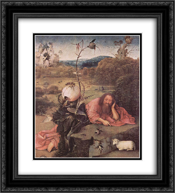 St. John the Baptist in Meditation 20x22 Black Ornate Wood Framed Art Print Poster with Double Matting by Bosch, Hieronymus