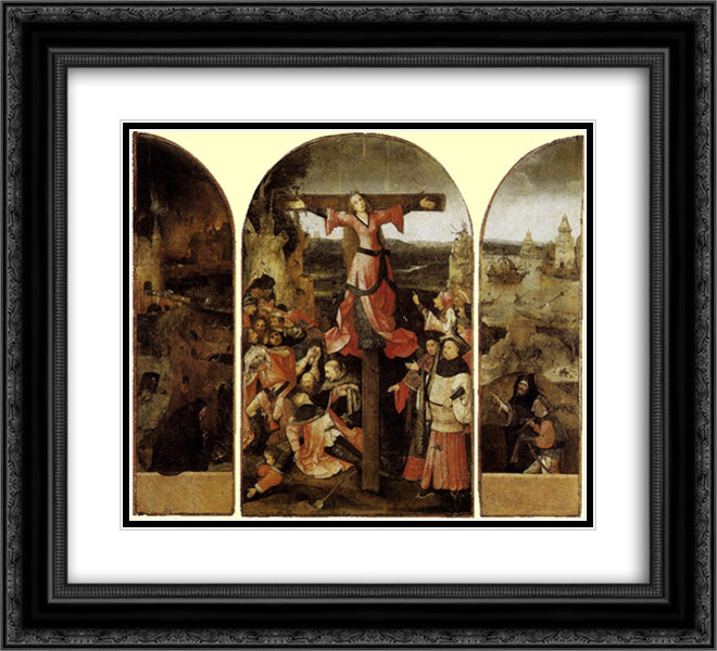 St. Liberata Triptych 22x20 Black Ornate Wood Framed Art Print Poster with Double Matting by Bosch, Hieronymus