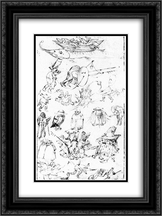 Studies of Monsters 18x24 Black Ornate Wood Framed Art Print Poster with Double Matting by Bosch, Hieronymus