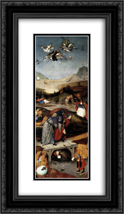 Temptation of St. Anthony 14x24 Black Ornate Wood Framed Art Print Poster with Double Matting by Bosch, Hieronymus