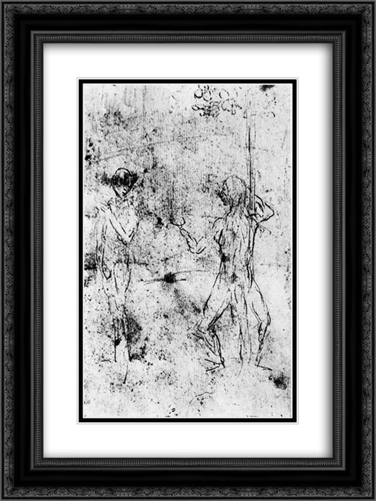 The temptation of Eve by the serpent 18x24 Black Ornate Wood Framed Art Print Poster with Double Matting by Bosch, Hieronymus