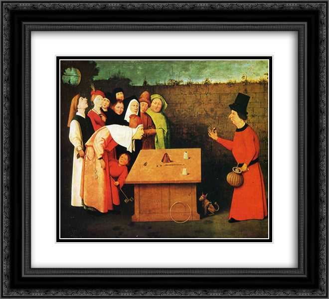 The Conjuror 22x20 Black Ornate Wood Framed Art Print Poster with Double Matting by Bosch, Hieronymus