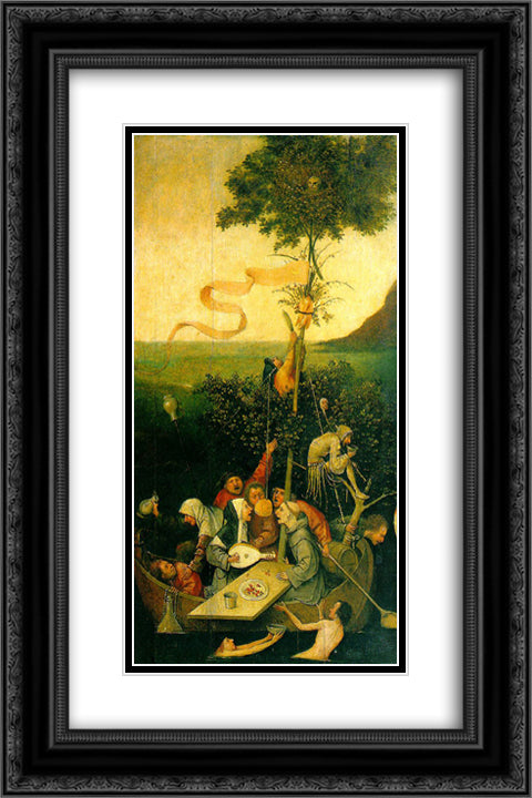 The Ship of Fools 16x24 Black Ornate Wood Framed Art Print Poster with Double Matting by Bosch, Hieronymus