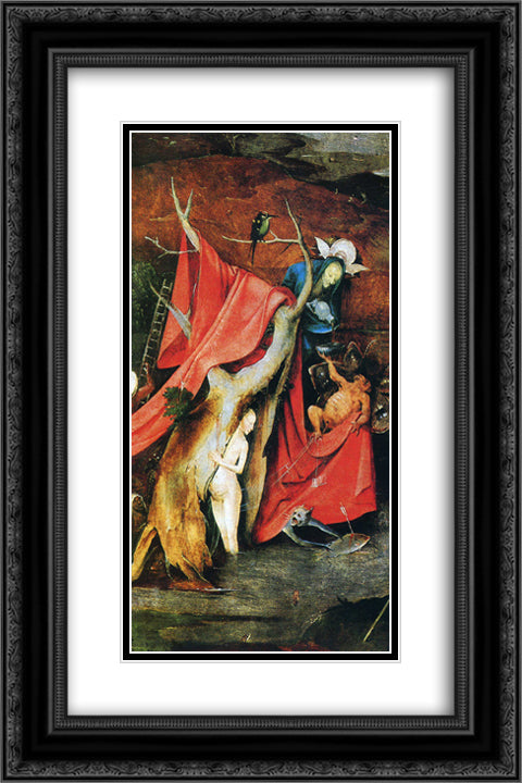 The temptation of St. Anthony (detail) 16x24 Black Ornate Wood Framed Art Print Poster with Double Matting by Bosch, Hieronymus