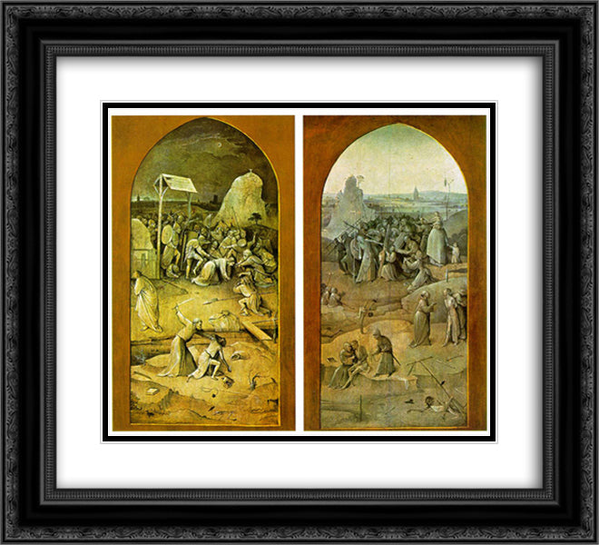 Tiptych of Temptation of St Anthony 22x20 Black Ornate Wood Framed Art Print Poster with Double Matting by Bosch, Hieronymus