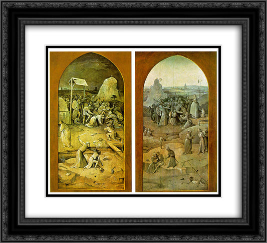 Tiptych of Temptation of St Anthony 22x20 Black Ornate Wood Framed Art Print Poster with Double Matting by Bosch, Hieronymus