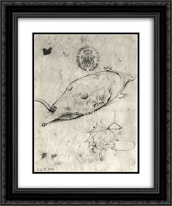 Turtle and a winged demon 20x24 Black Ornate Wood Framed Art Print Poster with Double Matting by Bosch, Hieronymus