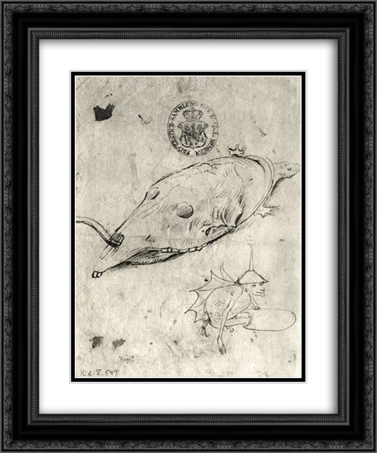 Turtle and a winged demon 20x24 Black Ornate Wood Framed Art Print Poster with Double Matting by Bosch, Hieronymus