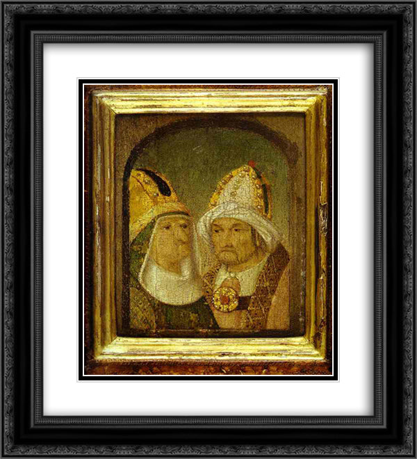 Two Male Heads 20x22 Black Ornate Wood Framed Art Print Poster with Double Matting by Bosch, Hieronymus