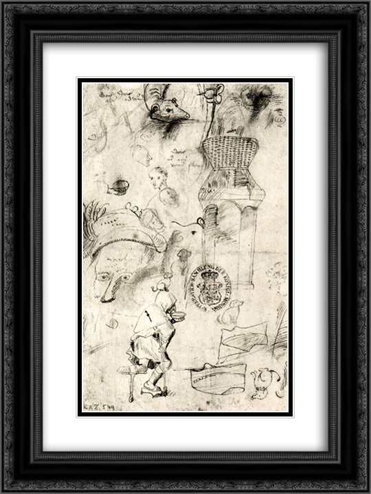 Various sketches and a beggar 18x24 Black Ornate Wood Framed Art Print Poster with Double Matting by Bosch, Hieronymus