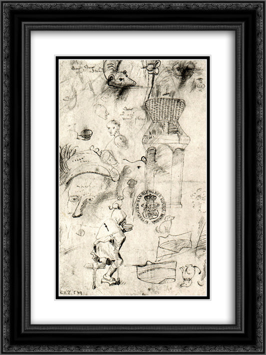 Various sketches and a beggar 18x24 Black Ornate Wood Framed Art Print Poster with Double Matting by Bosch, Hieronymus