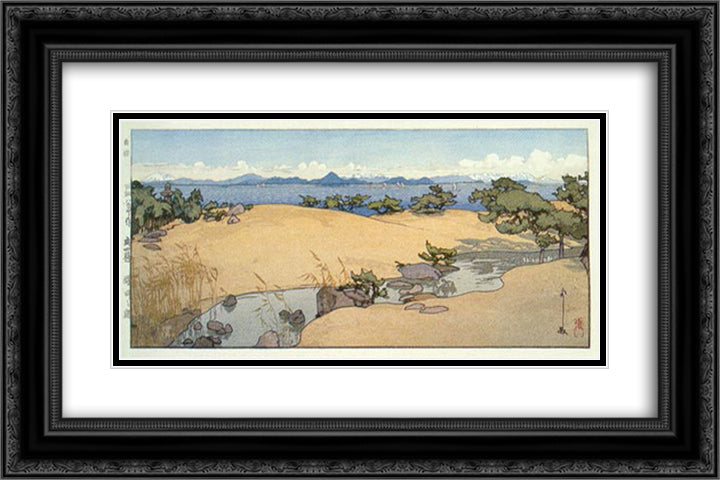 A Garden by Biwa Lake 24x16 Black Ornate Wood Framed Art Print Poster with Double Matting by Yoshida, Hiroshi