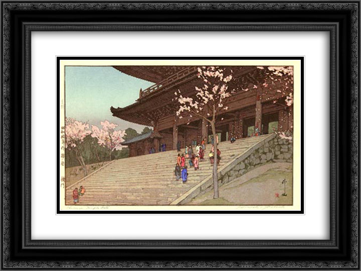 Chion-in Temple Gate 24x18 Black Ornate Wood Framed Art Print Poster with Double Matting by Yoshida, Hiroshi