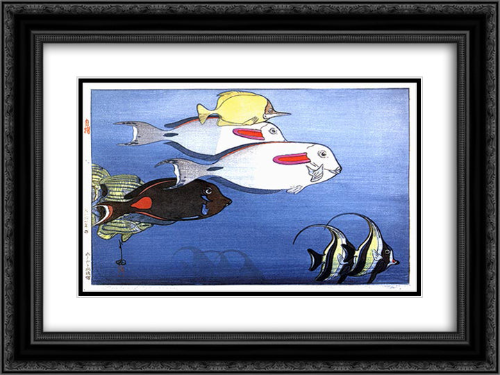 Fishes of Honolulu 24x18 Black Ornate Wood Framed Art Print Poster with Double Matting by Yoshida, Hiroshi