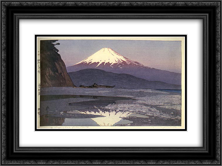 Fujiyama from Okitsu 24x18 Black Ornate Wood Framed Art Print Poster with Double Matting by Yoshida, Hiroshi