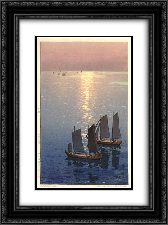 Glittering Sea 18x24 Black Ornate Wood Framed Art Print Poster with Double Matting by Yoshida, Hiroshi