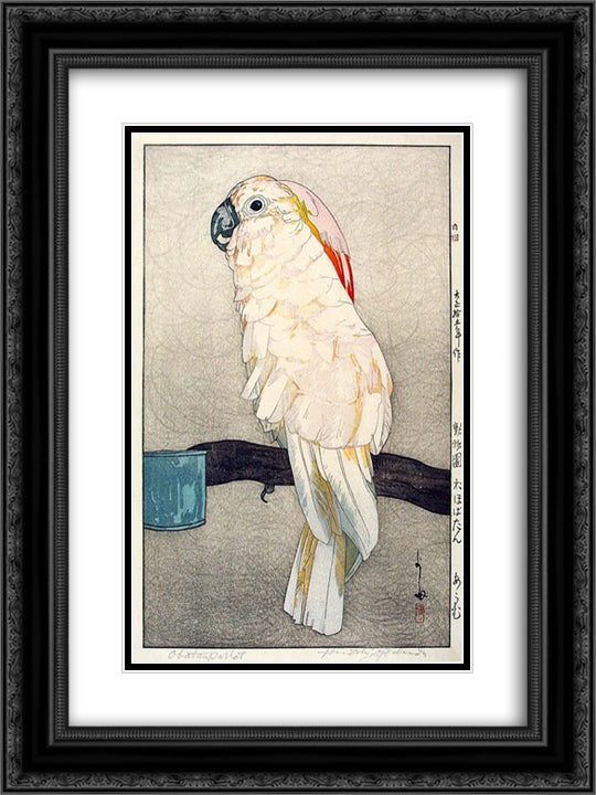 Obatan Parrot 18x24 Black Ornate Wood Framed Art Print Poster with Double Matting by Yoshida, Hiroshi