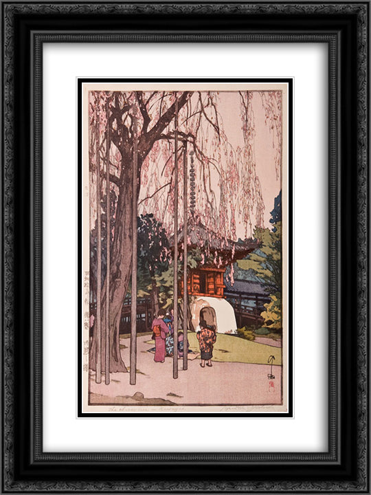 The Cherry Tree in Kawagoe 18x24 Black Ornate Wood Framed Art Print Poster with Double Matting by Yoshida, Hiroshi