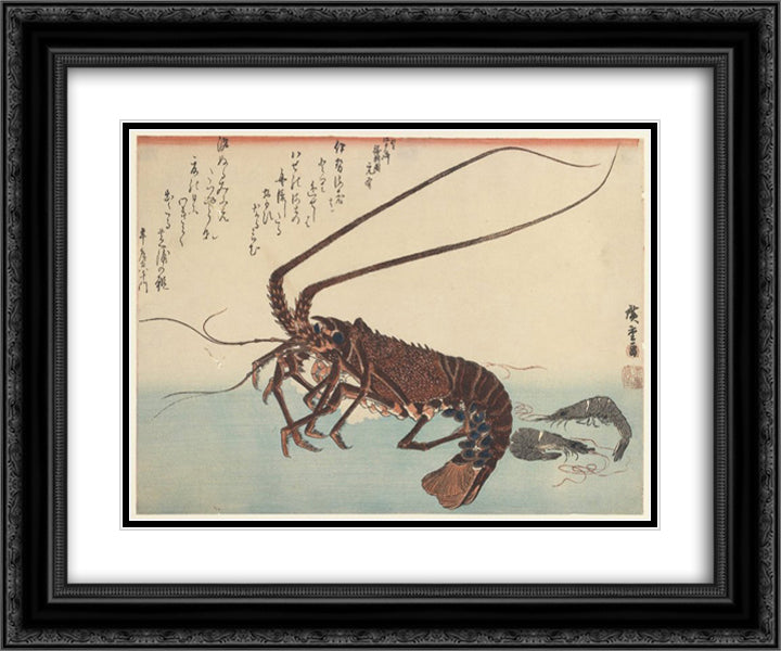 Crayfish and two shrimps 24x20 Black Ornate Wood Framed Art Print Poster with Double Matting by Hiroshige