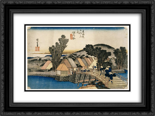 Hodogaya, Shinkame Bashi, Station 5 24x18 Black Ornate Wood Framed Art Print Poster with Double Matting by Hiroshige