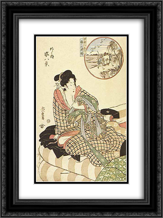 In circle, figure piece, (Outdoor)  18x24 Black Ornate Wood Framed Art Print Poster with Double Matting by Hiroshige