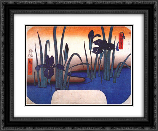 Iris 24x20 Black Ornate Wood Framed Art Print Poster with Double Matting by Hiroshige