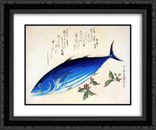 Katsuwonus pelamis 24x20 Black Ornate Wood Framed Art Print Poster with Double Matting by Hiroshige