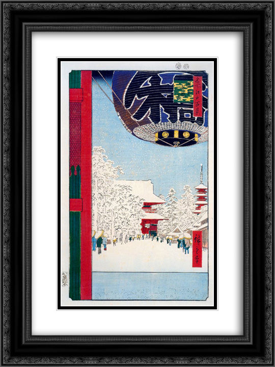 Kinryuzan Temple at Asakusa 18x24 Black Ornate Wood Framed Art Print Poster with Double Matting by Hiroshige