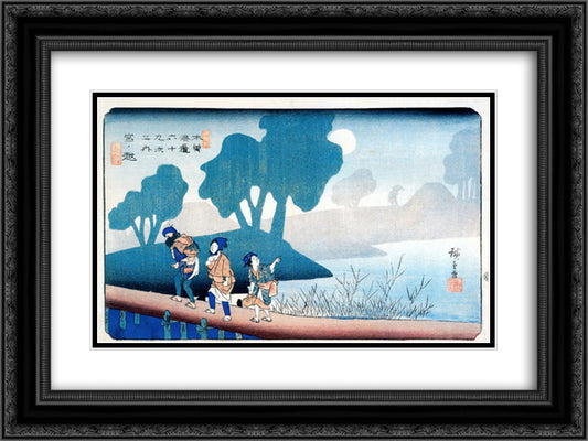 Miyanokoshi 24x18 Black Ornate Wood Framed Art Print Poster with Double Matting by Hiroshige