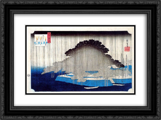 Night Rain on Karasaki 24x18 Black Ornate Wood Framed Art Print Poster with Double Matting by Hiroshige