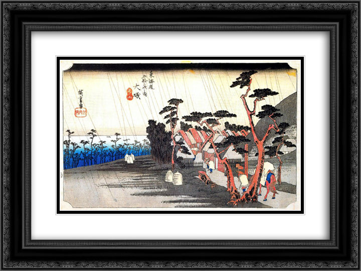 Oiso Toraga Ame Shower 24x18 Black Ornate Wood Framed Art Print Poster with Double Matting by Hiroshige