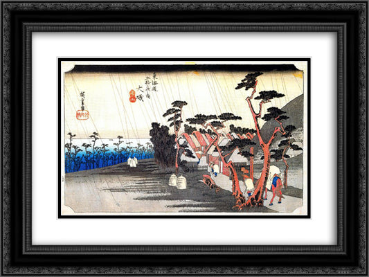 Oiso Toraga Ame Shower 24x18 Black Ornate Wood Framed Art Print Poster with Double Matting by Hiroshige