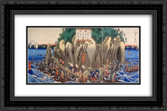 Pilgrimage to the Cave Shrine of Benzaiten 24x16 Black Ornate Wood Framed Art Print Poster with Double Matting by Hiroshige