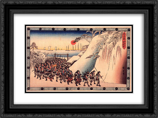 Ronin Enter Sengakuji Temple to Pay Homage to Their Lord, Enya 24x18 Black Ornate Wood Framed Art Print Poster with Double Matting by Hiroshige