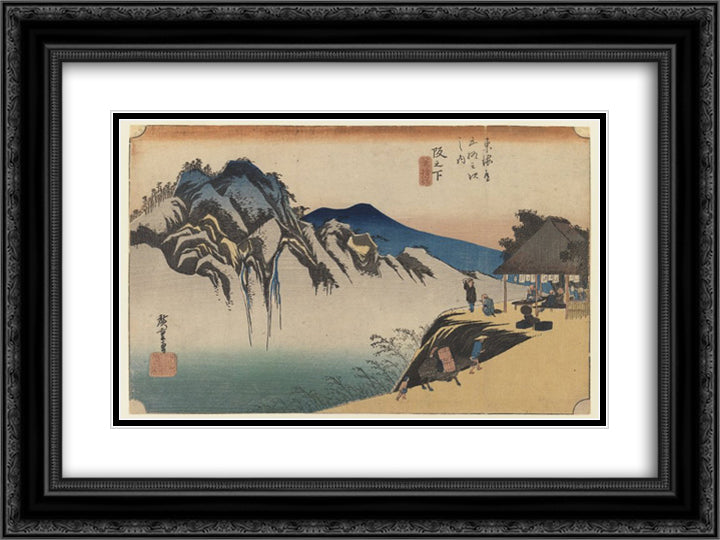 Sakanoshita the Throwing Away the Brush Peak 24x18 Black Ornate Wood Framed Art Print Poster with Double Matting by Hiroshige