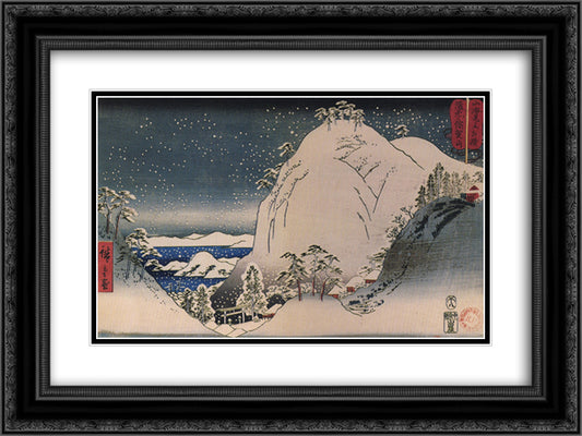 Shrines in snowy mountains 24x18 Black Ornate Wood Framed Art Print Poster with Double Matting by Hiroshige