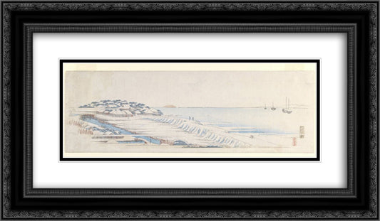 Snow Dawn at Susaki 24x14 Black Ornate Wood Framed Art Print Poster with Double Matting by Hiroshige