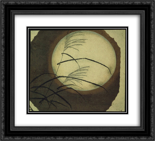 Wind Blown Grass Across the Moon 22x20 Black Ornate Wood Framed Art Print Poster with Double Matting by Hiroshige