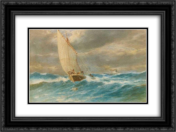Firtinada Deniz 24x18 Black Ornate Wood Framed Art Print Poster with Double Matting by Ali Riza, Hoca