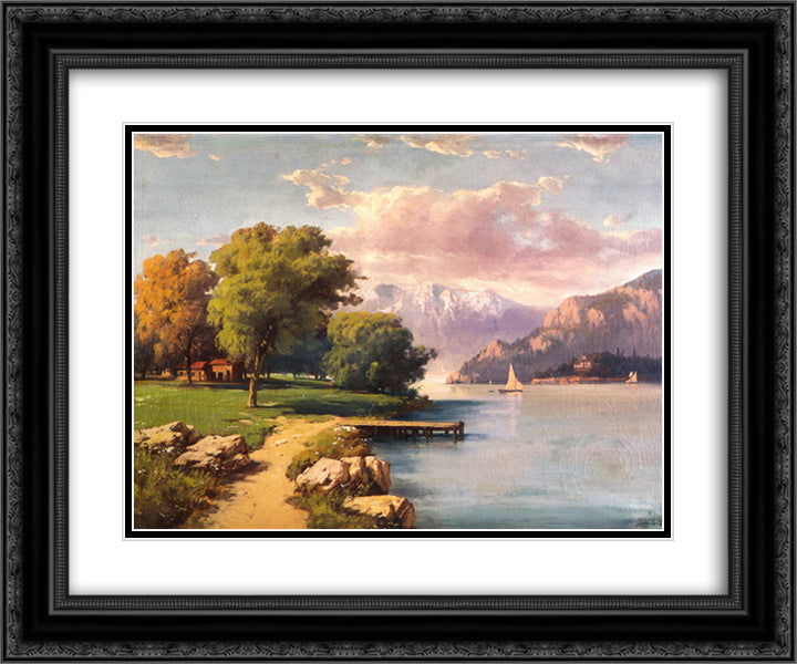Peyzaj (Landscape) 24x20 Black Ornate Wood Framed Art Print Poster with Double Matting by Ali Riza, Hoca