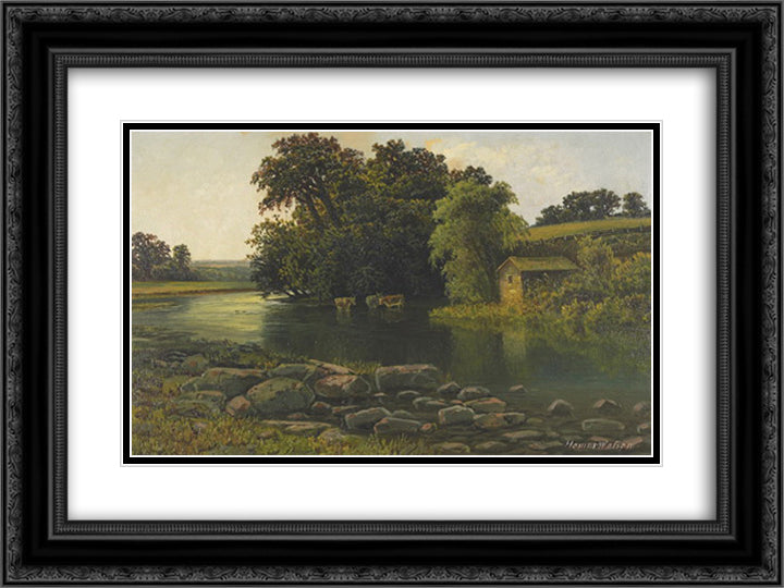 Grand River Valley 24x18 Black Ornate Wood Framed Art Print Poster with Double Matting by Watson, Homer