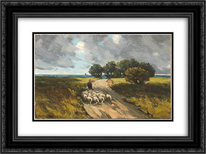 Herding Sheep 24x18 Black Ornate Wood Framed Art Print Poster with Double Matting by Watson, Homer