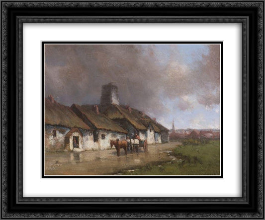 Horse and Cart With Cottage Under Stormy Sky 24x20 Black Ornate Wood Framed Art Print Poster with Double Matting by Watson, Homer