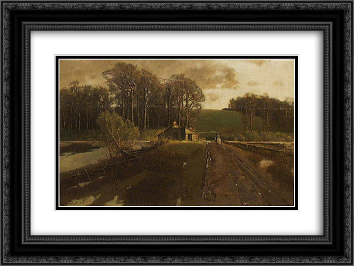 Horse and Rider in a Landscape 24x18 Black Ornate Wood Framed Art Print Poster with Double Matting by Watson, Homer