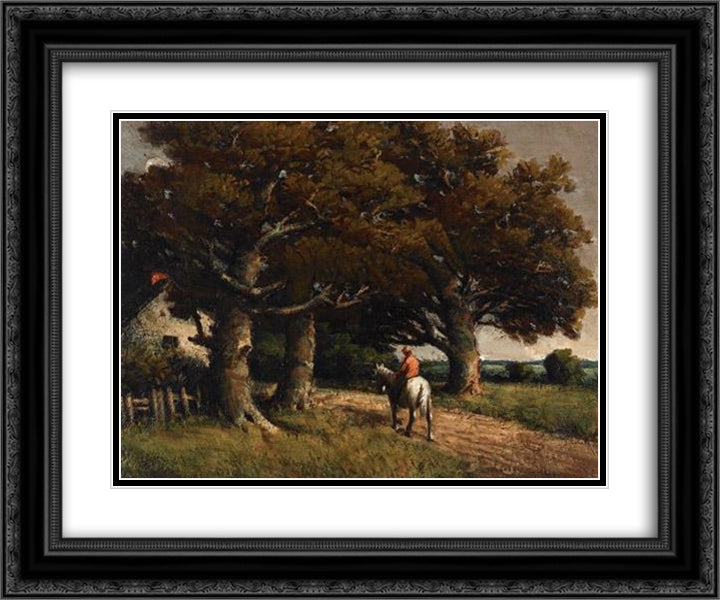 Landscape with Horse and Rider 24x20 Black Ornate Wood Framed Art Print Poster with Double Matting by Watson, Homer