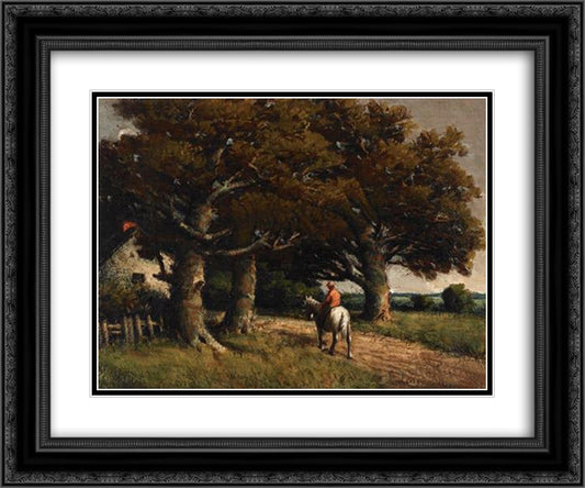 Landscape with Horse and Rider 24x20 Black Ornate Wood Framed Art Print Poster with Double Matting by Watson, Homer