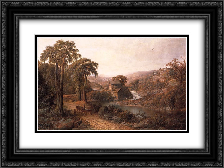 Old Mill and Stream 24x18 Black Ornate Wood Framed Art Print Poster with Double Matting by Watson, Homer