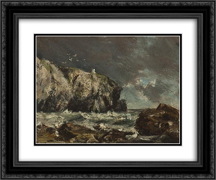 The Cliff Light, Cape Breton 24x20 Black Ornate Wood Framed Art Print Poster with Double Matting by Watson, Homer